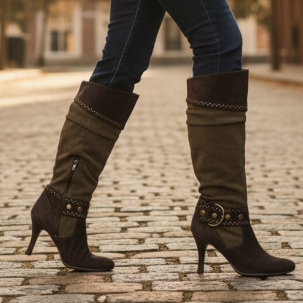 Stylish Brown Suede Women's Boots Y2K Vintage